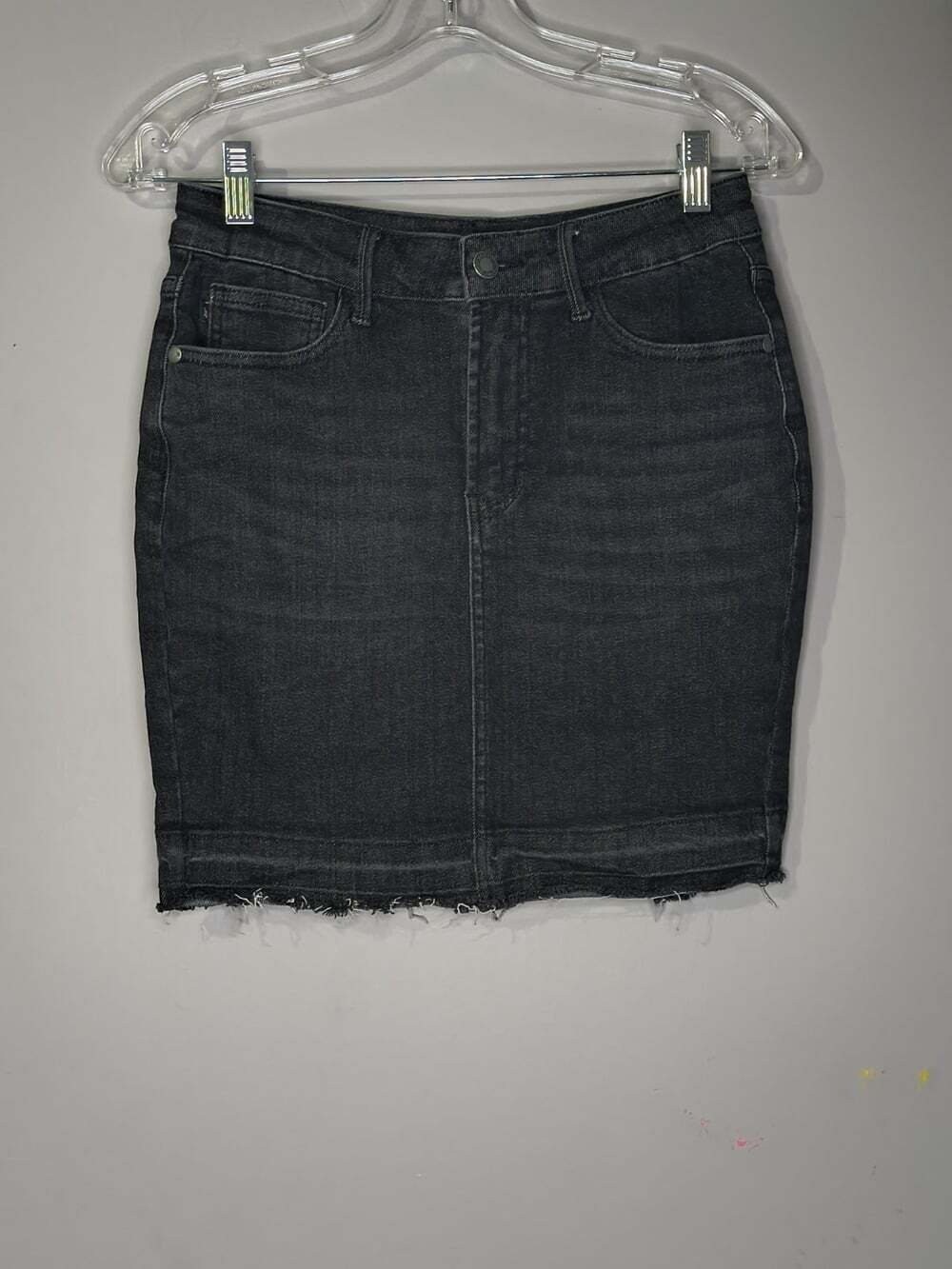Judy Blue Black Wash Denim Mini Skirt Women's Size Small Fray Cut Off Hem JB2811